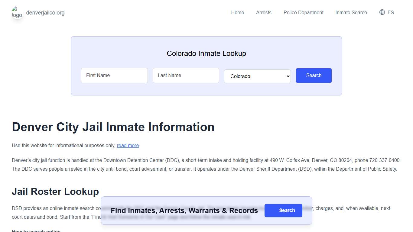 Denver Jail, CO Inmate Roster, Municipal Jail Info